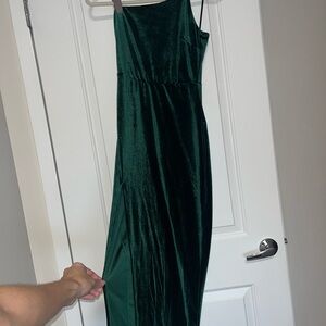 Windsor One Shoulder Dress in Dark Velvet Green